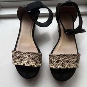 Jimmy Choo Black and Tan Snakeskin Sandals